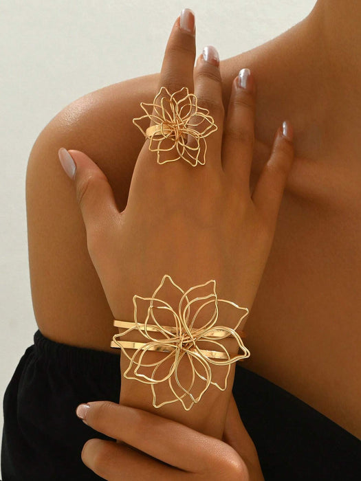 2 piezas/Set Brazalete de alambre con floral y Juego de anillo, Joyería de moda - Quierox - Tienda Online