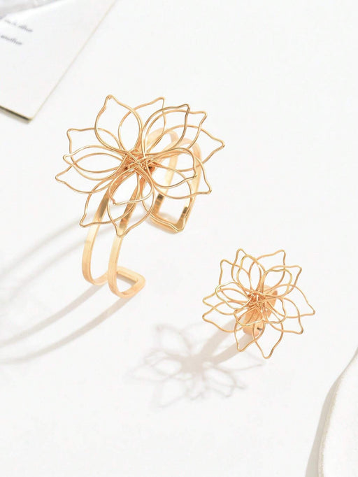 2 piezas/Set Brazalete de alambre con floral y Juego de anillo, Joyería de moda - Quierox - Tienda Online