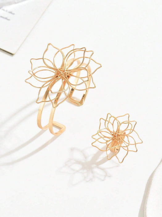 2 piezas/Set Brazalete de alambre con floral y Juego de anillo, Joyería de moda - Quierox - Tienda Online