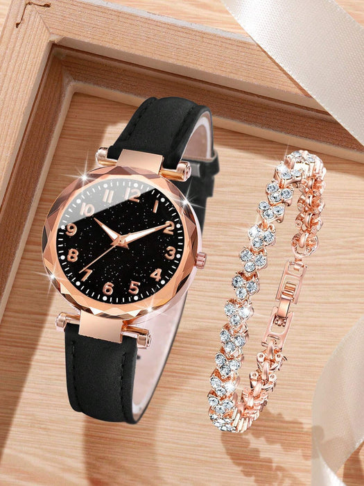 2 piezas/set Reloj de pulsera de cuarzo minimalista con esfera - Quierox - Tienda Online