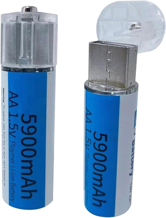 2 Pilas AA recargables por USB de iones de litio doble A de 5900 mAh, recargable - Quierox - Tienda Online