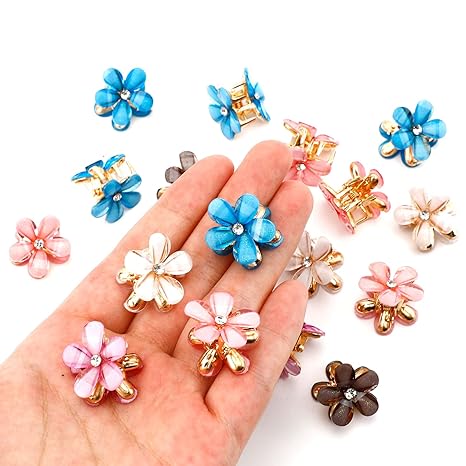 2 pinzas para el cabello con flores de cristal, mini azules - Quierox - Tienda Online