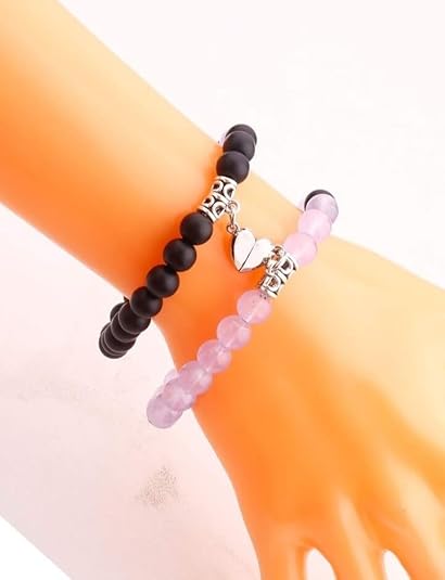 2 Pulsera de cuentas energéticas de piedra natural en forma de corazón con cierre magnético - Quierox - Tienda Online