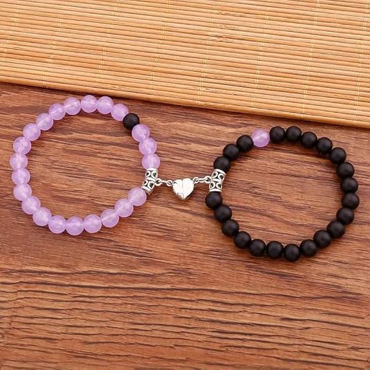 2 Pulsera de cuentas energéticas de piedra natural en forma de corazón con cierre magnético - Quierox - Tienda Online
