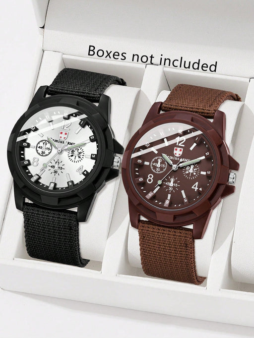 2 relojes de cuarzo clásicos deportivo para hombre con correa de lona, esfera minimalista - Quierox - Tienda Online