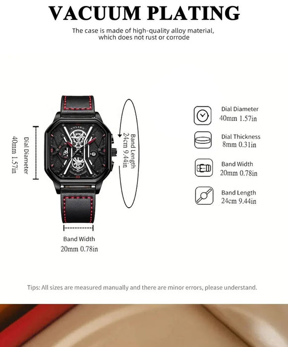 2 relojes de pulsera de cuarzo de cuero negro para hombre, reloj redondo informal de negocios - Quierox - Tienda Online