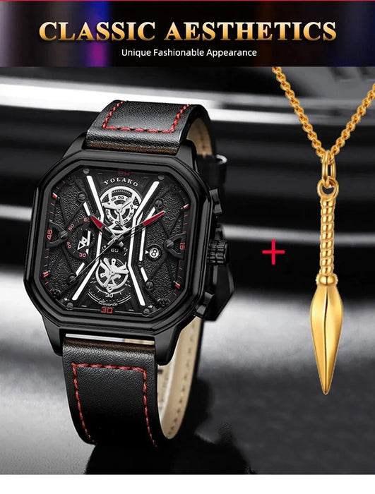 2 relojes de pulsera de cuarzo de cuero negro para hombre, reloj redondo informal de negocios - Quierox - Tienda Online