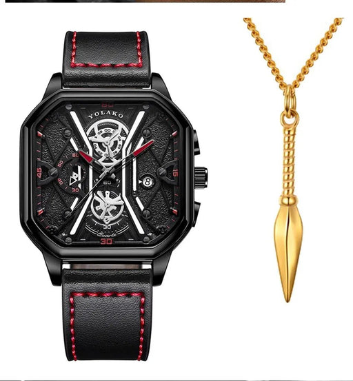 2 relojes de pulsera de cuarzo de cuero negro para hombre, reloj redondo informal de negocios - Quierox - Tienda Online