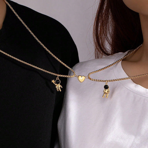 2 Unids/set Conjunto De Collar Con Colgante De Astronauta De Pareja Transfronteriza Europea Y Americana - Quierox - Tienda Online