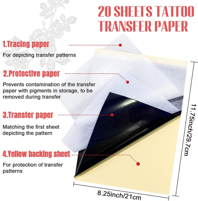 20 hojas de papel de transferencia de tatuajes - Quierox - Tienda Online