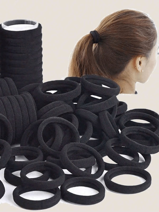 SHEIN 20pcs gomas para el pelo para niñas, color negro liso, elásticas para uso diario