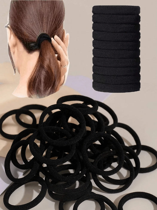 SHEIN 20pcs gomas para el pelo para niñas, color negro liso, elásticas para uso diario