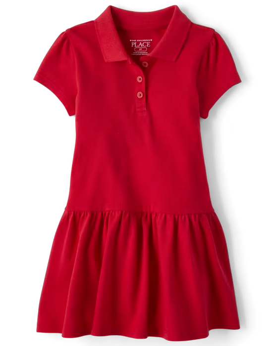The Children’s Place Vestido polo de piqué suave para niñas rojo