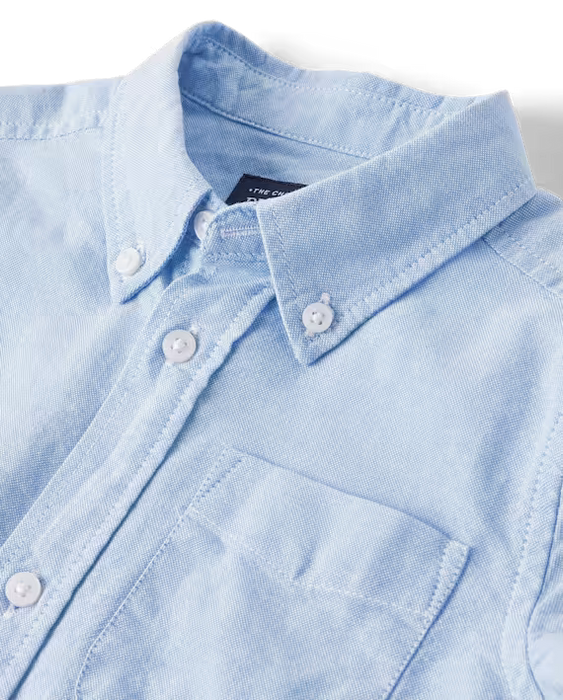 Camisa Oxford de manga larga con botones para niños - azul