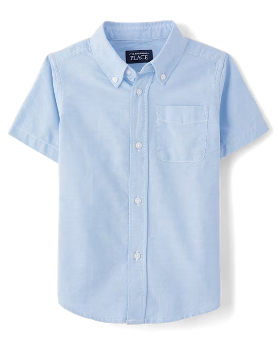 Camisa Oxford de manga larga con botones para niños - azul
