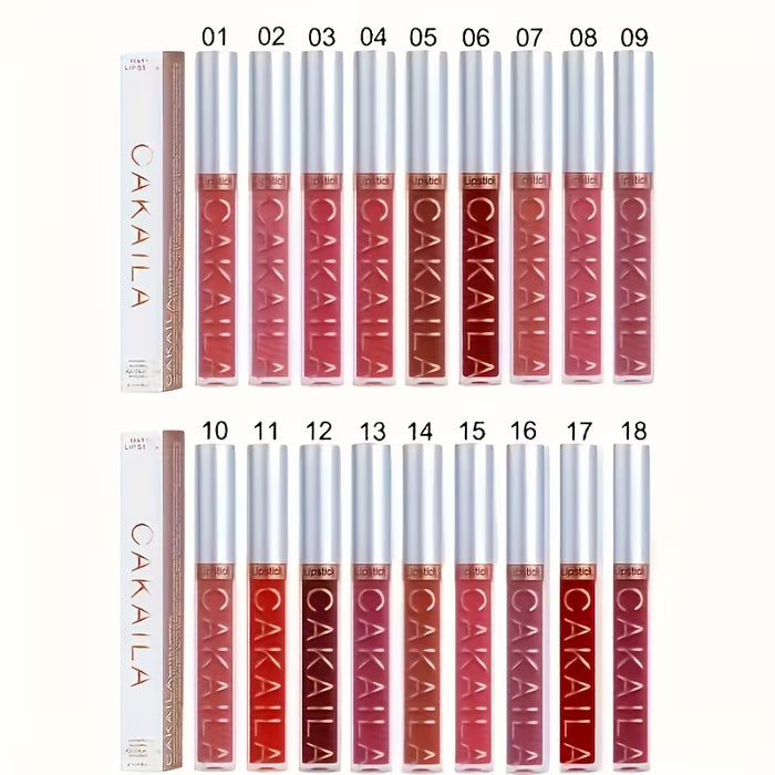 Set de 18 labiales líquidos a prueba de agua - Serie Nude, Marrón Oscuro y Rojo Mate | Brillo de labios de larga duración 24 horas