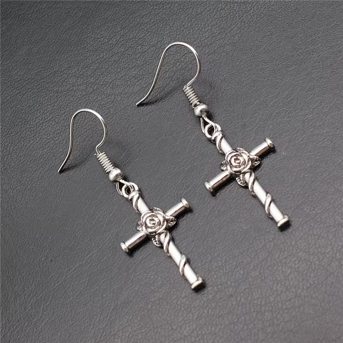 Pendientes de Gota con Cruz Floral Vintage Boho-Chic para Mujeres