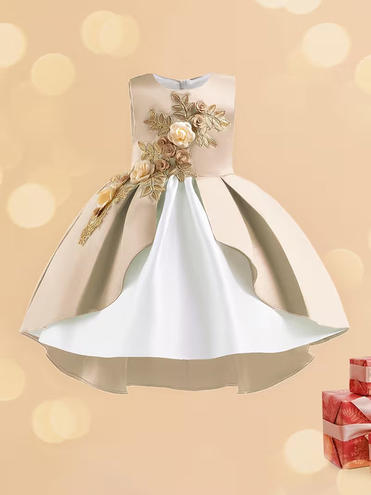 Vestido de fiesta de boda para niña, vestido de princesa estilo palacio 3D
