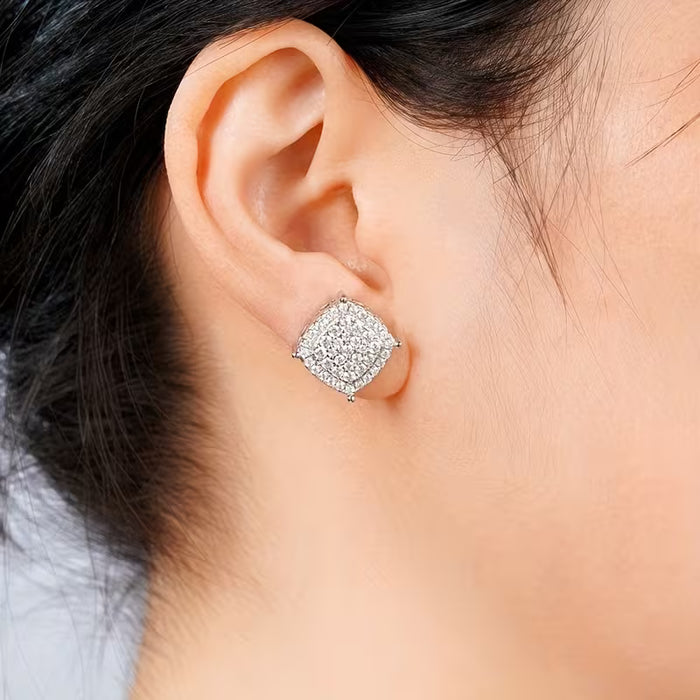 Arete de Mujer con Piedras Brillantes Cuadrada, Elegante con Brillo de Estrás