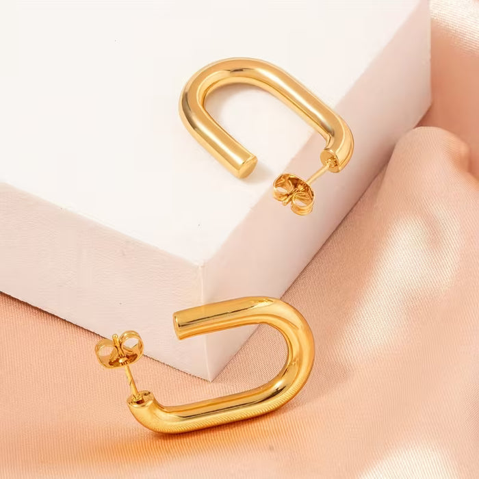 Un Par de Aretes Geométricos en Forma de U para Mujer, Simples y Elegantes