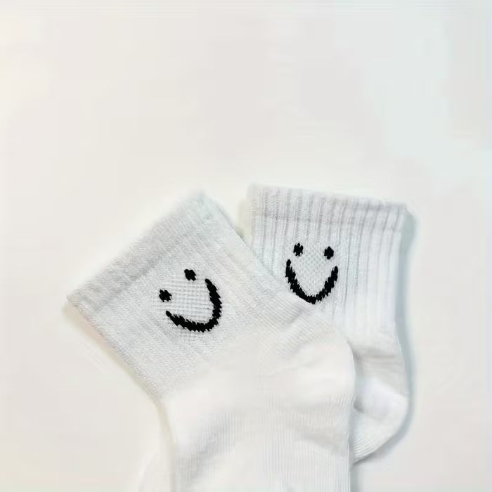 5 Pares de Calcetines para Bebés Todo Clima, Diseño Divertido con Caritas y Rayas