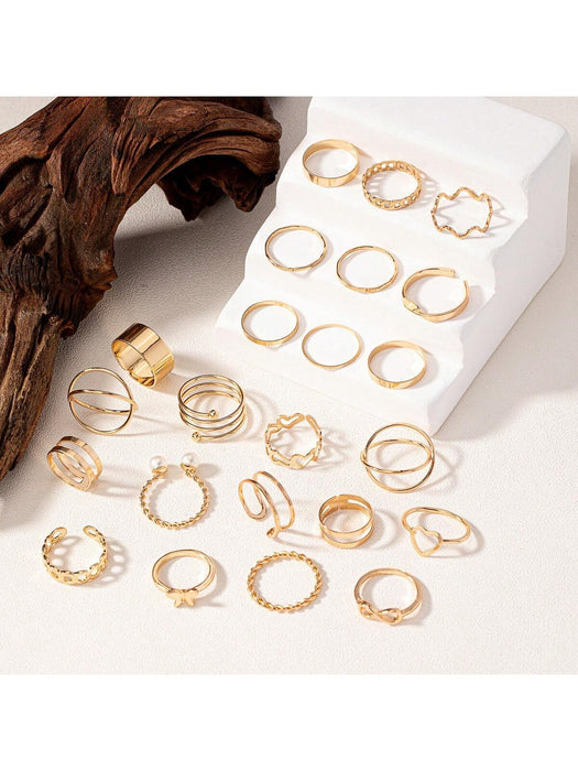 21 Piezas/set Conjunto De Anillos De Estilo Simple Europeo Y Americano De Moda - Quierox - Tienda Online