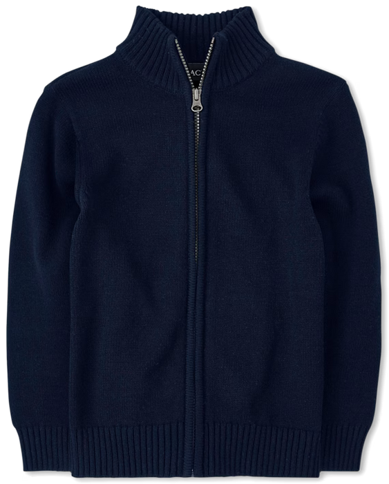 Suéter de cuello simulado con cremallera de uniforme para niños