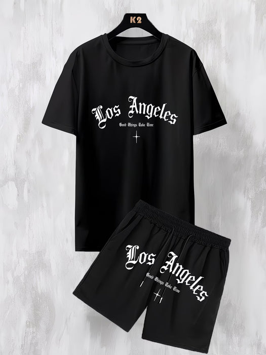 Conjunto de camiseta y shorts casuales de deportes al aire libre para jóvenes, estilo Los Ángeles