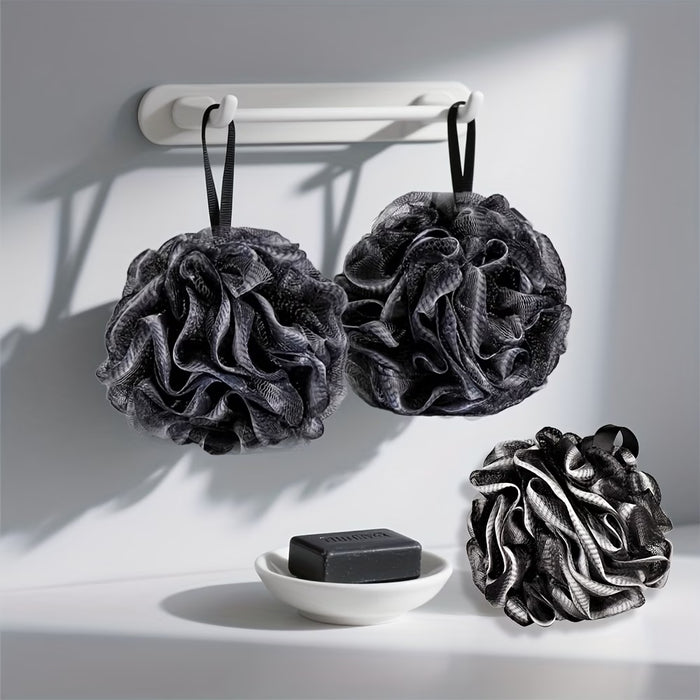 3 Esponjas de baño grandes de malla duradera en negro de 60 gramos