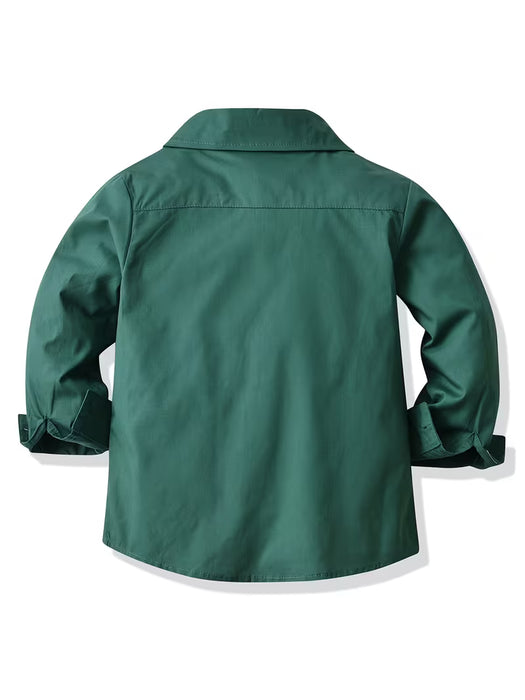 Camisa de verano verde de manga larga  formal y cómoda para niños