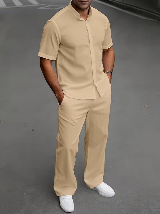 Duval fits Conjunto de camisa de manga corta con cuello y pantalones con cordón ajustable