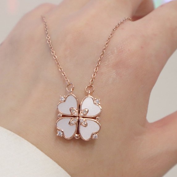Collar de trébol de cuatro hojas 4 en 1, colgante de corazón con diseño de amor en dos lados