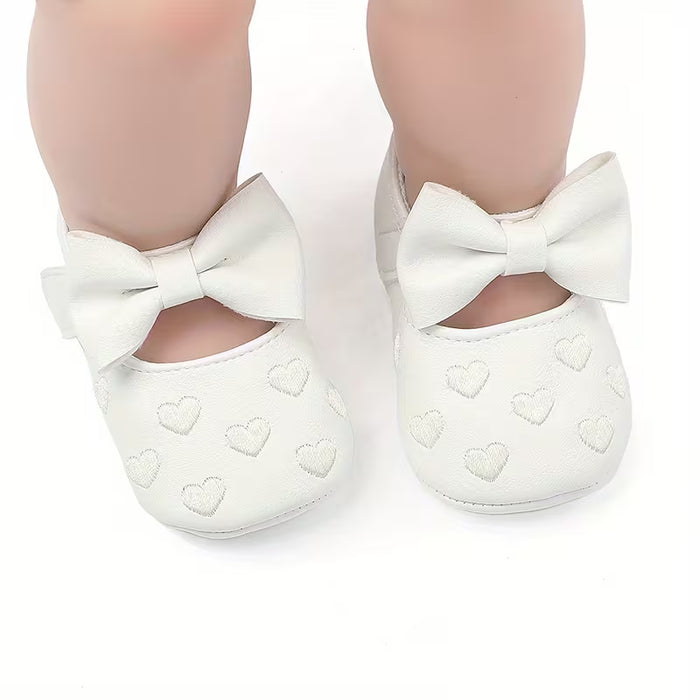 Zapatos de niña con gran lazo y borde, suela suave para bebés, estilo princesa amor