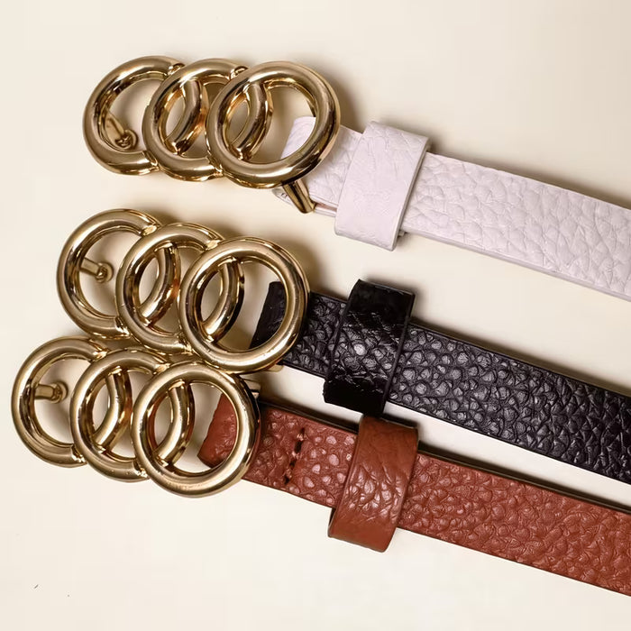 Cinturón fino dorado de tres aros estilo INS japonés y coreano para mujer