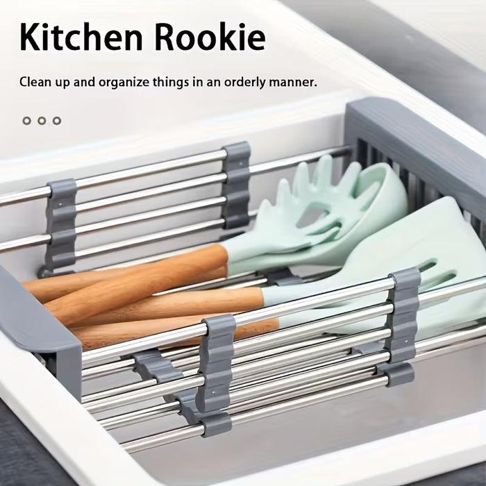 Organizador de acero inoxidable para fregadero ajustable