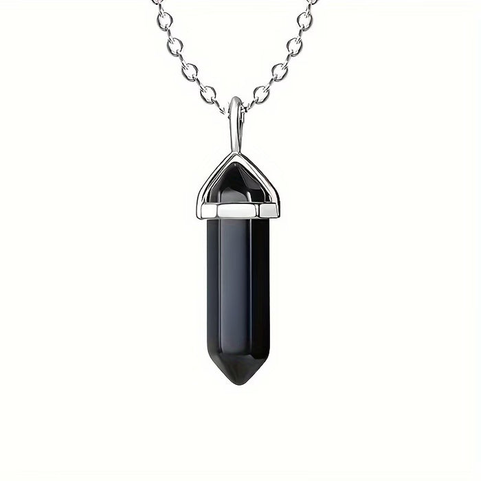 12 piezas de collares de estilo bohemio de amatista artificial de bala de pilar hexagonal y piedra artificial