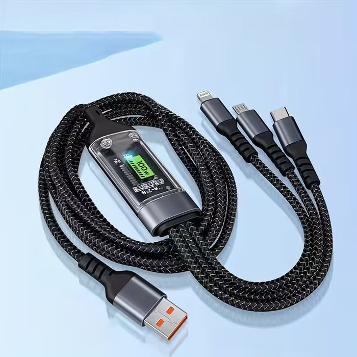 Cable de Carga Rápida USB A 100W Max con Iluminación/Usb C/Micro, Cable de Carga 3 en 1