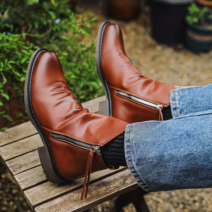 Botas para hombre con cremalleras laterales y borlas - Calzado casual para hombre con cremallera lateral