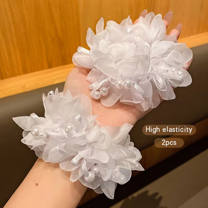 Dos diademas florales blancas chic hechas de fibra de poliéster elástica