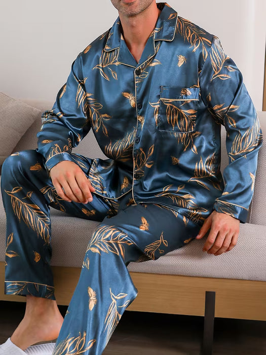 Pijama cómodo para hombre de verano, manga corta y pantalones largos