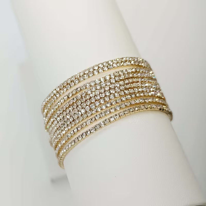 9pcs Pulseras Elásticas De Diamantes De Imitación Exquisitas, Pulsera Brillante Dorado