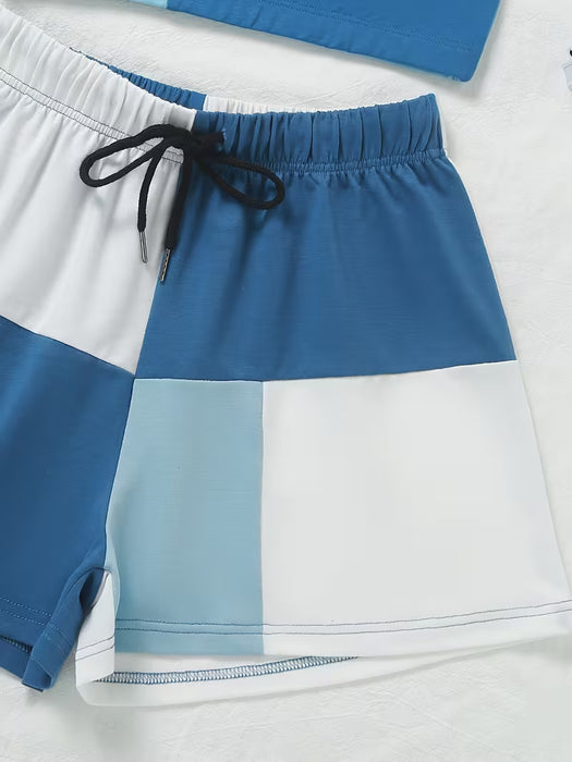 Conjunto de Chaleco y Shorts a Bloques de Color para Mujer Estilo Vacacional