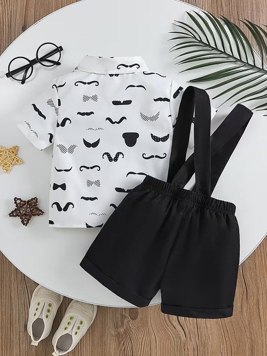 Conjunto de camisa casual con estampado integral y pantalón corto con tirante
