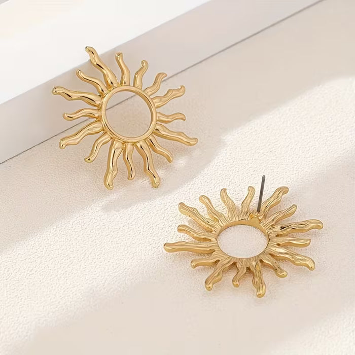 Un par de elegantes aretes de girasol para mujer - Diseño vintage de pétalo dorado