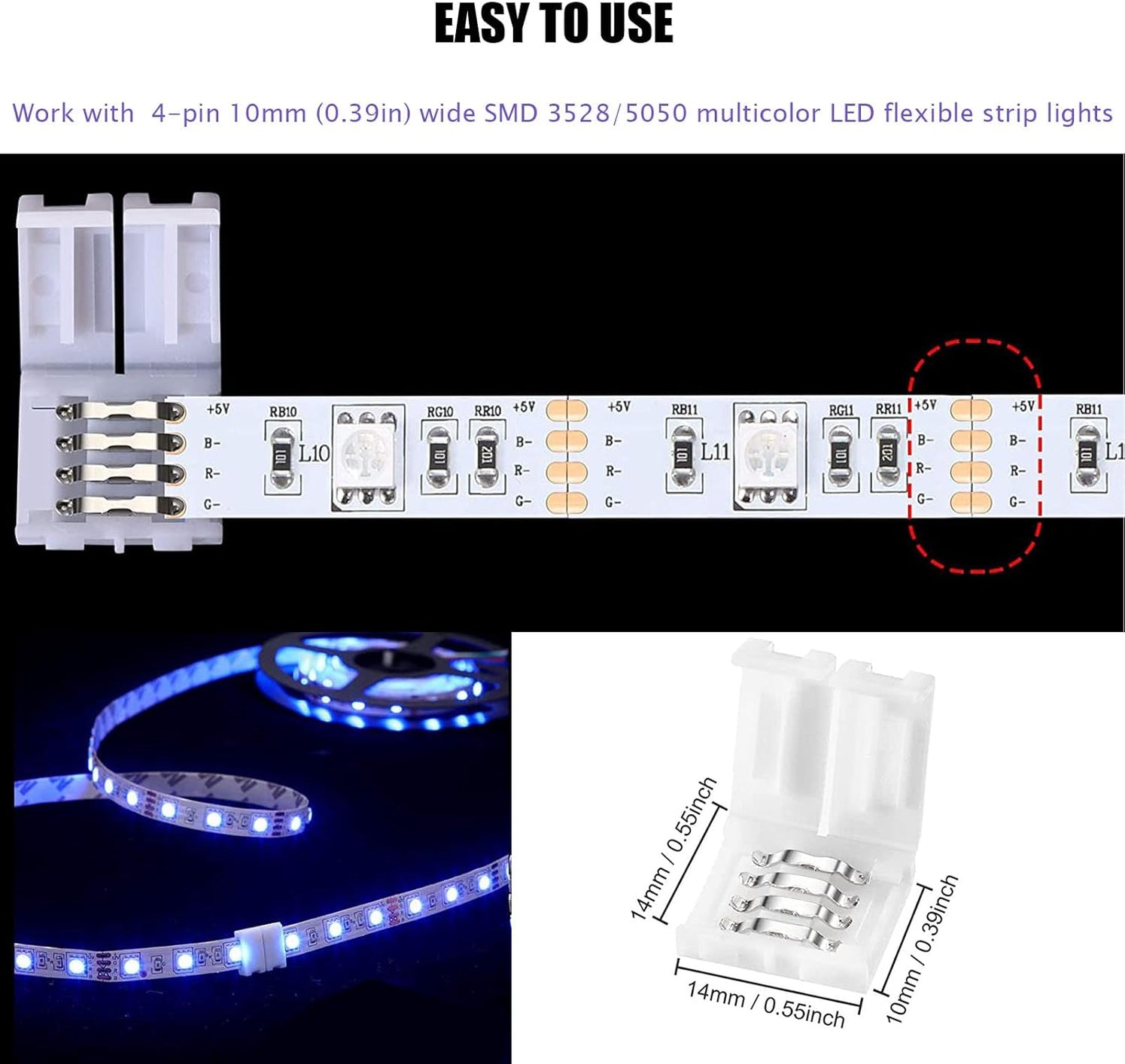 24 Conectores LED de 4 pines para tira de luces, conectores de ilumina ...
