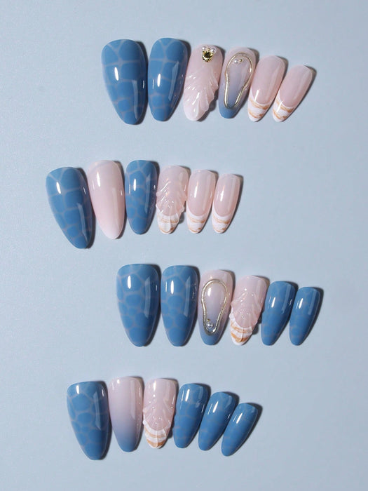 24 piezas de uñas de gel 3D almendradas largas con diseño de conchas marinas - Quierox - Tienda Online