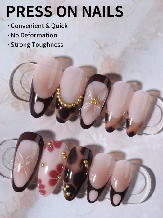 24 piezas de uñas de gel 3D largas con forma de almendra, diseño de flores - Quierox - Tienda Online