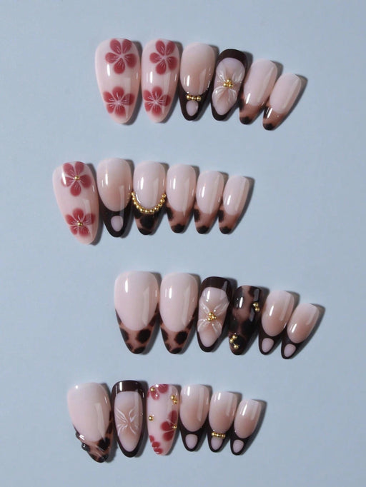 24 piezas de uñas de gel 3D largas con forma de almendra, diseño de flores - Quierox - Tienda Online