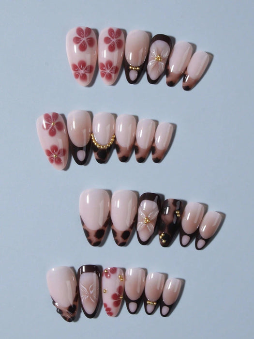 24 piezas de uñas de gel 3D largas con forma de almendra, diseño de flores - Quierox - Tienda Online