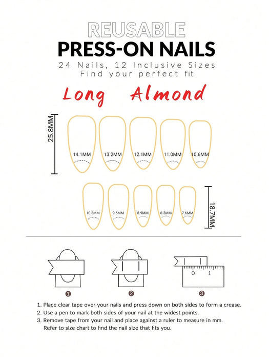 24 piezas de uñas de gel 3D largas con forma de almendra, diseño de flores - Quierox - Tienda Online